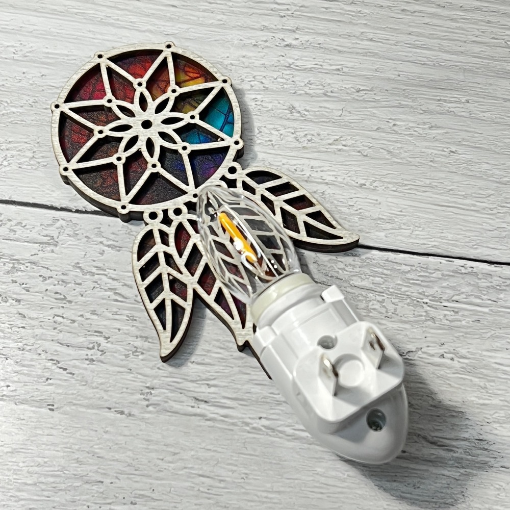 Rainbow Dreamcatcher Night Light Handmade Stained Glass Style LED Plug-in - Picture 5 of 8